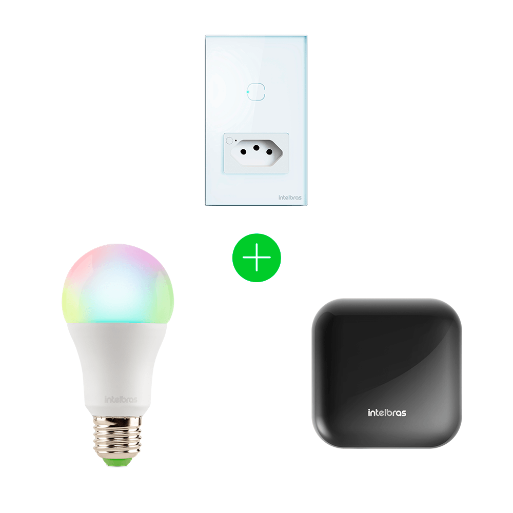 Kit Casa Inteligente Intelbras Controle Remoto, Lâmpada Smart e Tomada com Interruptor